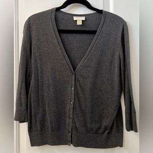LOFT v-neck cardigan in dark heather gray; Size Large